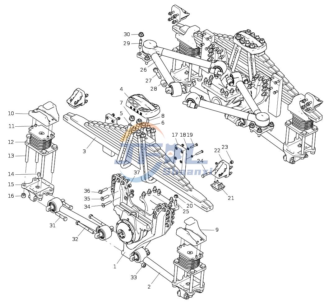 Howo Front and rear suspension system AC99255200302 load dumping disconnected balance suspension 